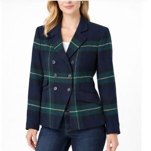 DKNY Vintage Tartan Plaid Lambswool Double Breasted Blazer Jacket